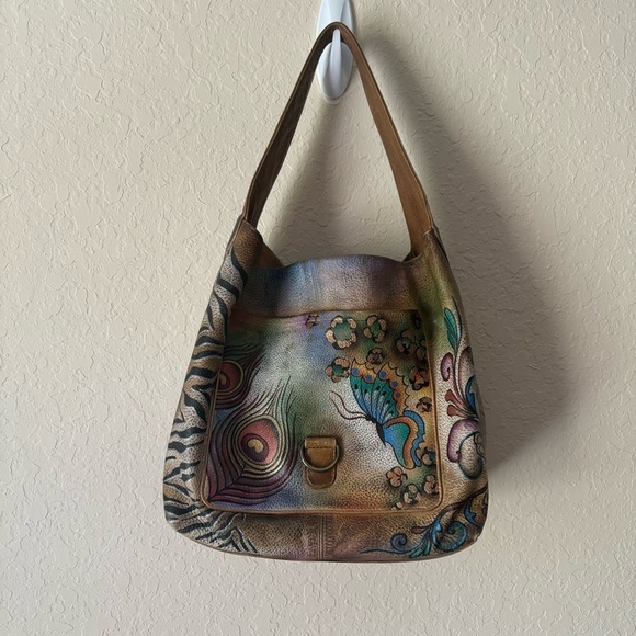 Anuschka | Women's Genuine Leather Hand-painted Butterfly Floral Shoulder Bag - Picture 5 of 15